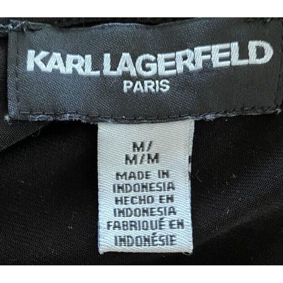 Karl Lagerfeld Paris Top Sz M Long Sleeve Black Ruffle Whimsy Goth Dark Romantic - Picture 8 of 9